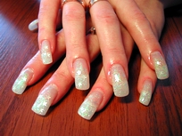 гель на типсах, френч блестками, звездочки